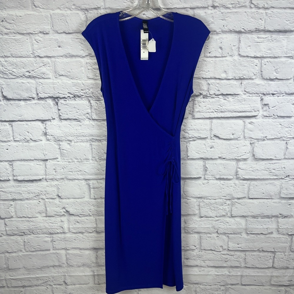 Laundry By Shelli Segal NWT VTG Y2K Minimalist Blue Ruched Wrap Dress Size 6